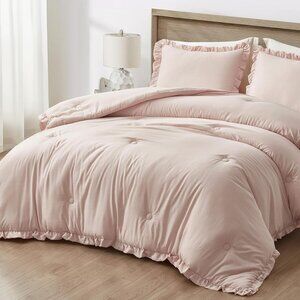 3-Piece Ruffled Edge Trim Soft Washed Microfiber Comforter Set